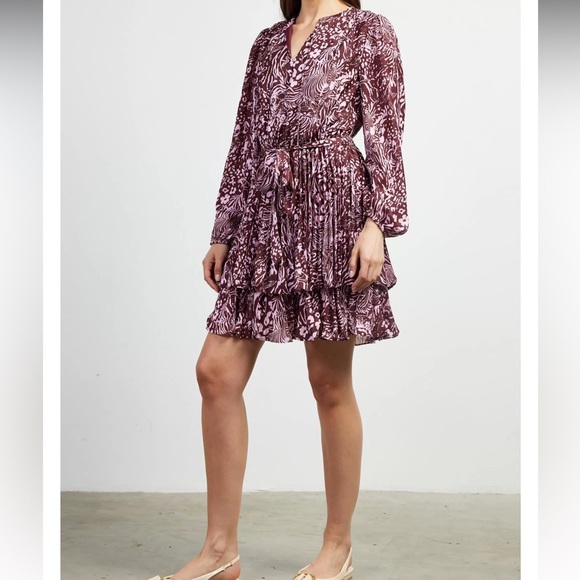 Skies are Blue zebra print tiered pleated dress Sz S - Picture 10 of 11